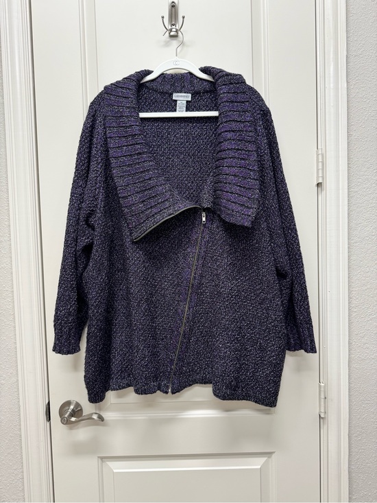 Catherines Sweaters - Catherines Purple Asymmetrical Zip-Front Shawl Collar Cardigan